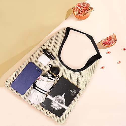 Hand-woven Straw Shoulder Bag Boho Black Leather Top Handle Tote Retro Summer Beach Bag Holiday Travel Handbag - color: White