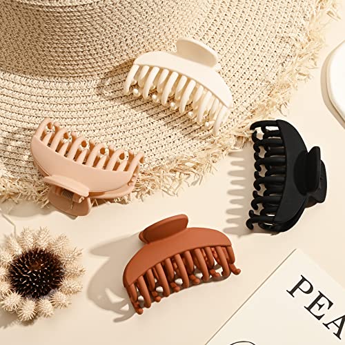 DEEKA 4 PCS Double Row Teeth Hair Claw Clips 2.5" Medium Hair Clips for Thin Hair Small Matte Clips Short Fine Hair Accessories for Women and Girls -Black Brown - color: Neutral Colors, size: 4 Count (Pack of 1)