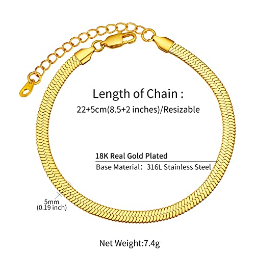 ChainsHouse Ankle Bracelets for Women, Stainless Steel Chain Anklets Waterproof, Women Summer Beach Jewelry Gift, Come with Box - color: 10. 5mm-Herringbone-Gold