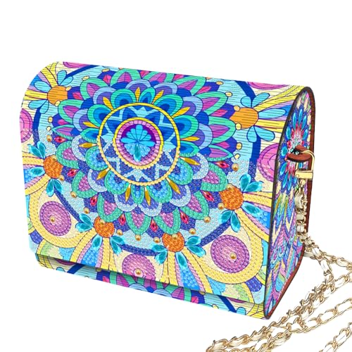 C'eitura Mandala Diamond Art Painting Wooden Pouch Kit, DIY Crossbody Bag with Chain, 5D Boho Shoulder Bag with Zipper, Handmade Hippie Festival Purse for Women - color: SKB209
