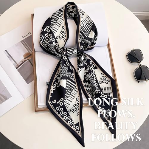 Sumolux Head Hair Scarf for Women Neck Purse Bag Handbags Scarf Like Silk - color: Black White Circles