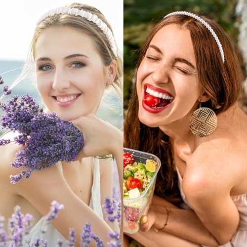 VELSCRUN Headbands for Women 7 Pcs Different White Fashion Knotted Solid Head Bands Pearl Headband Non Slip Hair Band for Womens Gilrs Thin Thick Short Hair Face Wash Hair Accessories - color: Natural White