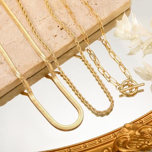 CHESKY Layered Necklaces for Women, 14K Gold Plated Chain Necklace Women Trendy Cuban Link Paperclip Chain Toggle Clasp Necklace Fashion Chunky Jewelry for Women - style: chain1-gd