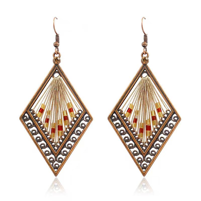 Silver/Gold Boho Dangle Statement Earrings for Women Trendy,Handmade Vintage Dainty Cute Long Drop Summer Earrings,fashion Accessories Jewelry Gifts - color: A10 Diamond Shaped Brown