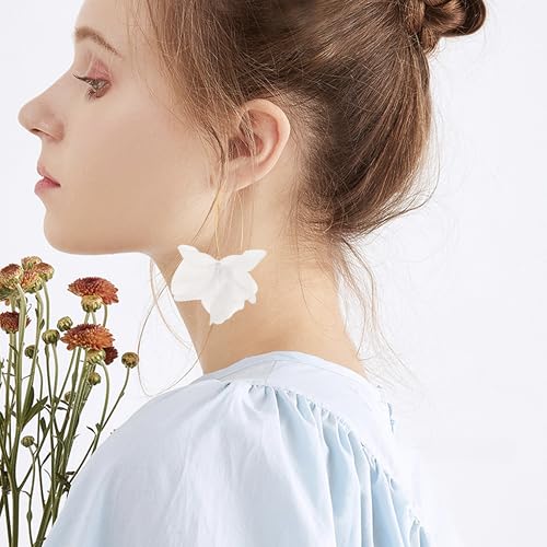 Exaggerated Bohemian Resin Rose Flower Petal Dangle Drop Earrings Long Acrylic Tiered Floral Tassel Earring for Women - color: White