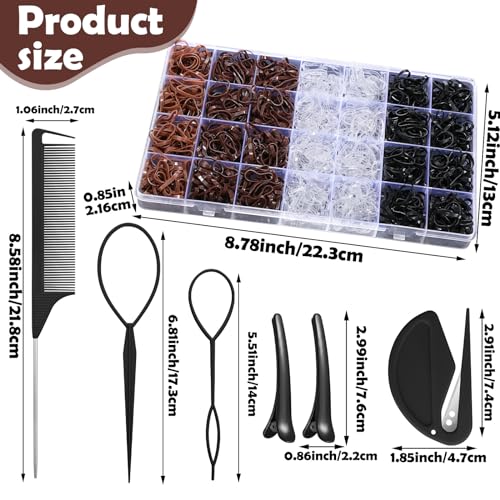 1500 Pcs Hair Bands in 4 Natural Colors - Rubber Hair Ties with Organizer Box and 6 Styling Tools for Women, Girls, Kids - color: Natural Colors