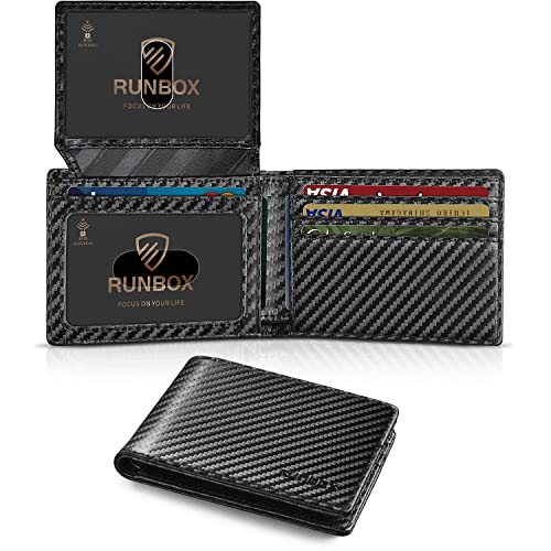 RUNBOX Wallet for Men -Slim Rfid Leather Mens Bifold Novelty Wallets 2 ID Window With Gift Box Men's Accessories | Slim - color: Carbon black