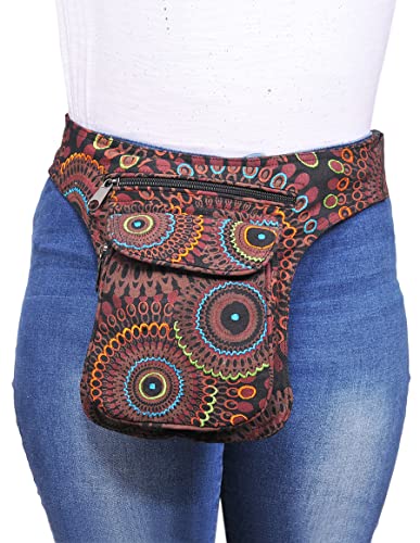 The Collection Royal Handmade Festival Waistpack Boho Hippie Waist Bag Hip Bum Running Belt Fanny Pack Travel Utility Belt (Blk+Brwn) - color: Blk+Brwn