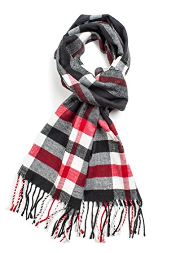 VERONZ Super Soft Classic Cashmere Feel Winter Scarf - color: Black Red Plaid