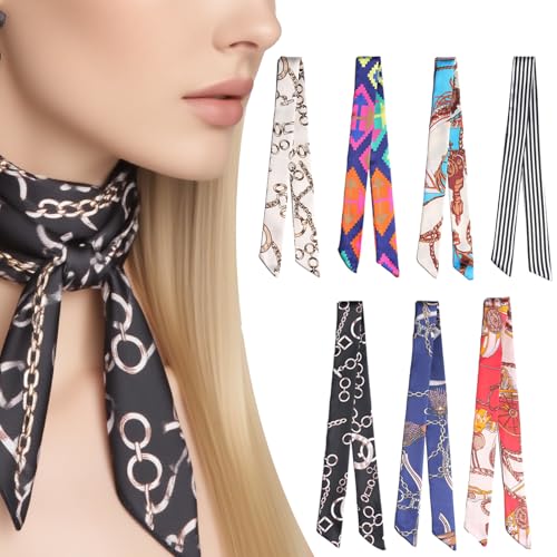 5/7Pcs Fashion Scarves for Women, Multifunctional Boho Scarves Headbands Satin Scarf for Bag Hair Accessories - color: Various