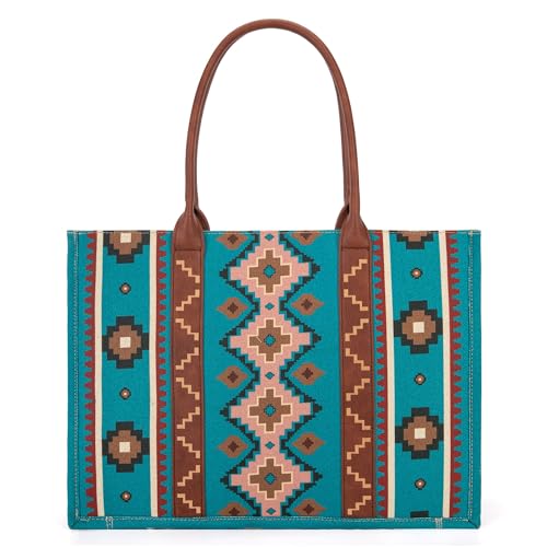 Wrangler Tote Bag for Women Western Purse and Aztec Satchel Handbag - color: Angel Diamond Dark Tealblue