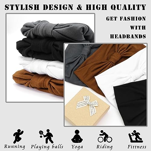 FULZTEY Wide Headbands for Women Neutral Head Band Extra Soft Hairbands Elastic Yoga Workout Hair Wraps White Turban Thick Knotted Bandanas Trendy Hair Accessories for Adult Teenager 4pcs - color: Style14