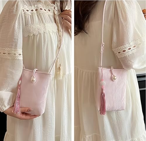 Women Mini Crossbody Bags Small Shoulder Bags CellPhone Purse Tassels Wallet Purse for Women - color: Pink