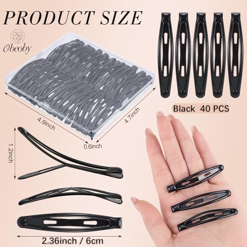 Obeoby 40 Pcs Black Metal Snap Hair Clips, 2.36 Inch Hair Barrettes Accessories for Women Girls - color: Black