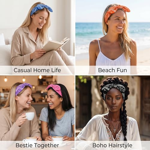 WILLBOND 13 Pieces Bandana Headband for Women Paisley Hair Bandanas Boho Bow Headbands Elastic Knot Rabbit Ear Head Wrap Cute Hair Accessories for Women 7.87x2.75 Inch(Stylish Color) - color: Stylish Color