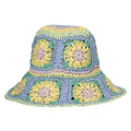 Women Straw Sun Hat Floral Woven Crochet Bucket Hat Y2k Aesthetic Accessories Beach Hat Hand Woven Boho Foldable Cap - color: Lake