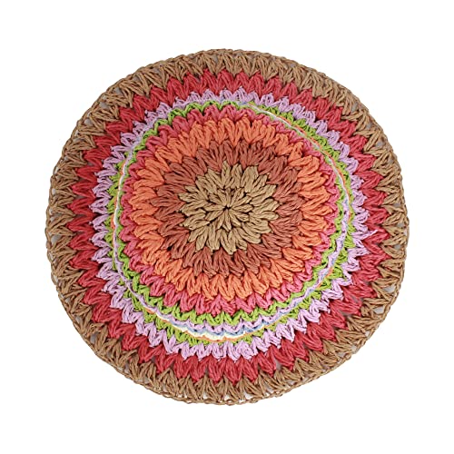 Women Straw Sun Hat Floral Woven Crochet Bucket Hat Y2k Aesthetic Accessories Beach Hat Hand Woven Boho Foldable Cap - color: Striped a