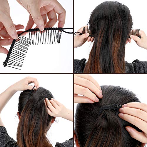 WILLBOND 4 Pcs Banana Hair Clips for Women, Vintage Clincher Stretchy Banana Grip Clips Comb for Curly, Thick, Thin, Wavy Hair, Ponytail Holder for Wedding, Daily Use(Khaki, Black) - color: Khaki, Black