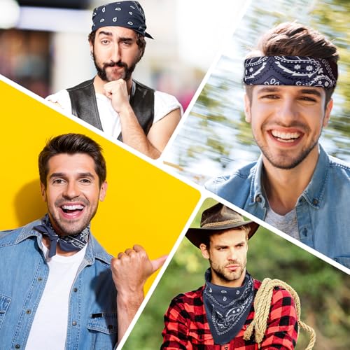 PLULON Bandanas for Men Women 4/12/24/30 Pack, Paisley Pattern Bandana Bulk Headbands Handkerchief Face Mask 100% Polyester - color: Navy Blue