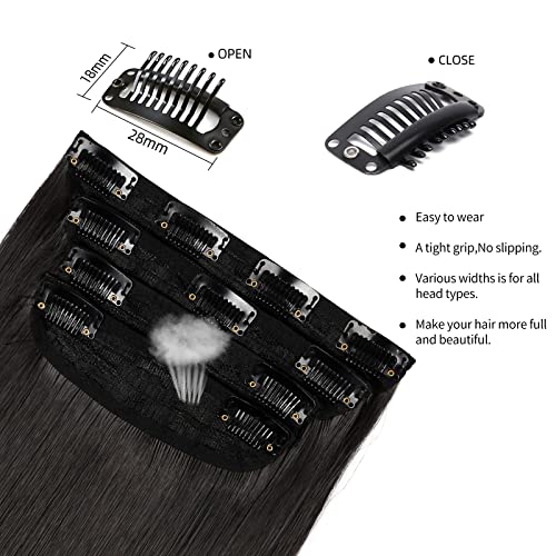 Straight Hair Extensions Dark brown-black Clip in Extensions Soft for Women 20 Inch Thick Clip In (4pcs, 20Inch, 2#) - color: 2# - Dark Brown-Black