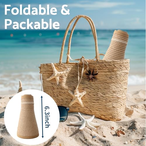 NPJY Sun Hats for Women Wide Brim Roll-Up Beach Ponytail Hat Packable Foldable Travel Straw Visor - color: Black