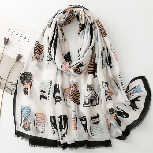 WaJuemy Travel Boho Scarf for Women Casual Lightweight Pashmina Scarves Fashion Multicolor Shawl Wraps with Fringed Beads - color: 23 Black Cat
