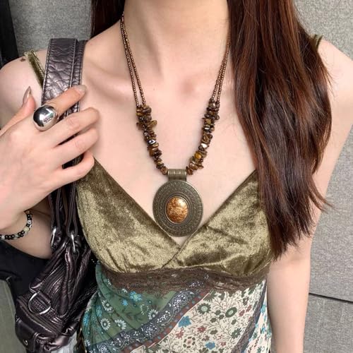 Bohemian Vintage Pendant Necklace Aesthetic Boho Chunky Adjustable Stacked Necklace for Woman Ethnic Tribal Jewelry - style: Bohemian 1