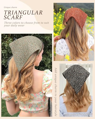 HAIMEIKANG Floral Bandana Headbands for Women Boho Hair Bandanas Scarf Triangle Kerchief Hair Bands Vintage Head Scarf(Black + Orange + Green) - color: Black + Orange + Green