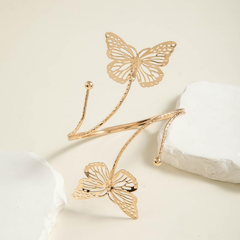 Pingyongchang Arm Cuff Upper Arm Band Cuff Bracelet Bangle for Women Silver Gold Boho Adjustable Flower Butterfly Sun Moon Armband Set Birthday Friendship Gift Holiday Beach Jewelry - style: Aa-Gold