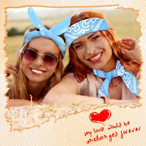 50 Pcs Bandanas Bulk Large Bandana Headband Paisley Cowboy Bandana Scarf Handkerchief for Women Men - color: Sky Blue
