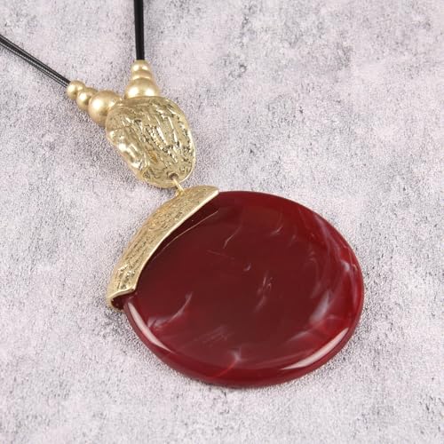 Leather Necklace for Women Large Pendant Hippie Choker Necklace Vintage Sweater Necklace Chunky Boho Necklaces for Women - style: Bohemian Leather Necklace