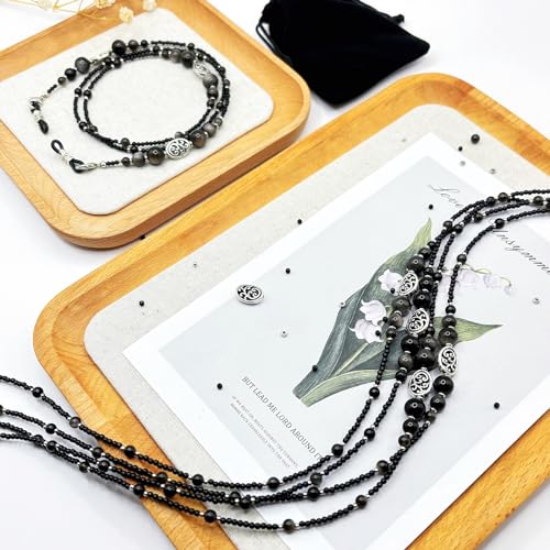 Damanse Beaded Glasses Chain,Eyeglass & Sunglass Strap For Women Stylish - color: Obsidian