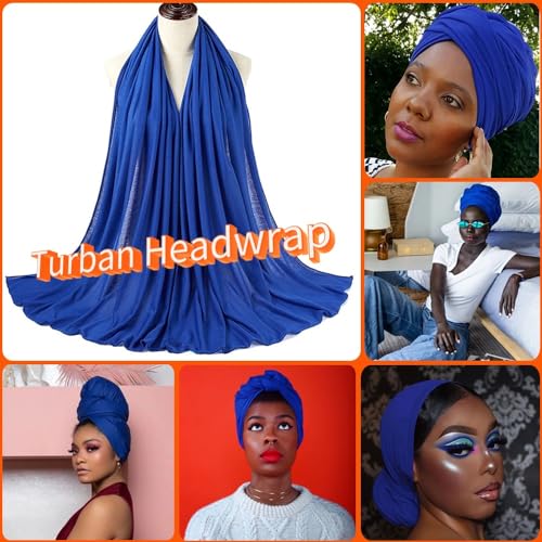 Nonbongoy Head Wraps for Black Women Stretch Headwraps Large Hair Wraps Hijab Scarves for Muslim Head Scarf Turban Headbands - color: 1-royal Blue Headwrap