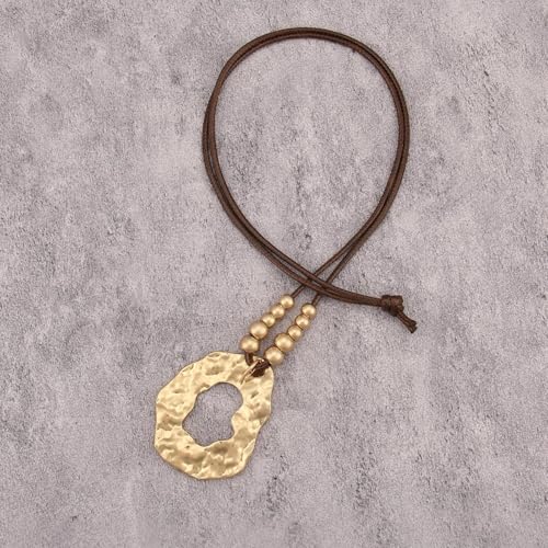 GelConnie Leather Necklaces Turquoise Long Boho Necklaces for Women Brown Chunky Circle Pendant Chocker Necklace Gold Sweater Necklace - style: Large Boho Necklace