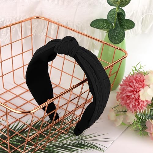 Ondder Top Knot Headband for Women Black Fabric Non Slip Fashion Wide Knotted Headbands Hair Accessories for Women Girls - color: Black