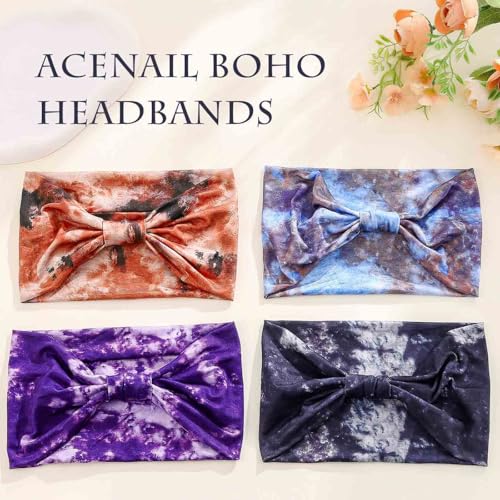 Acenail Wide Boho Headbands Turban Knotted HeadbandStretch Non Slip Hairbands Workout Head Wraps Yoga Head Scarfs Fashion Hair Accessories for Women 4Pcs - color: Tie Dye