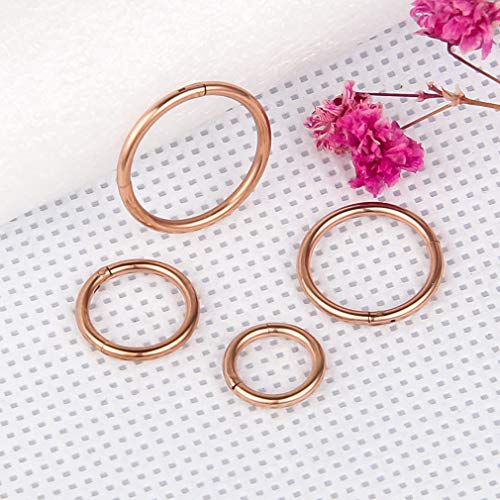 4Pcs 16G 18G 20G Surgical-Steel-Piercing-Ring-Nose-Rings-Hinged-Hoop-Earrings,6mm 8mm 10mm 12mm Seamless Stainless Steel Clicker Eyebrow Septum Piercing Hoop,Sliver Black Gold Rose Gold Rainbow Body Jewelry Set - color: 16G Rose Gold