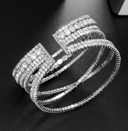 Rhinestone Bracelet for Women MultiLayer Crystal Cuff Bracelet Strand Layered Bracelet - color: Silver 1