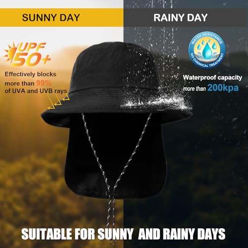 Water-Resistant Sun UPF 50+ Bucket Hat Protection Packable Brimmed Boonie for Women Men Summer Lightweight Hiking Outdoor Cap - color: Black2