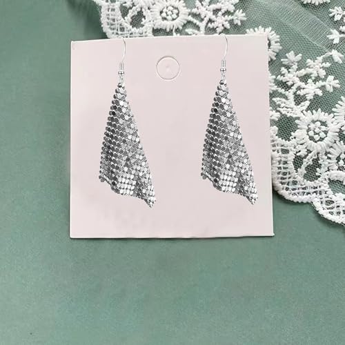 Sequin Earrings for Women Metal Mesh Grid Sequins Tassel Long Drop Dangle Earrings Trendy Charms Bridal Wedding Jewelry - color: Silver