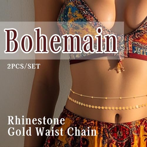 Rhinestone Waist Chains Crystal Waist Chain with Pendant Abdominal Chain Thin Minimalist Body Chain Jewelry for Women Beach Rave - style: C-Sequin+Beads-Gold