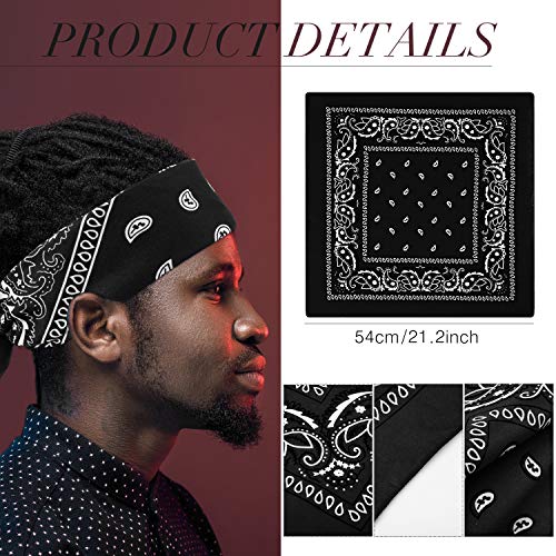 Blulu 12 Pack Neon Bandanas Bulk Multi Purpose Paisley Cowboy Bandanas for Men Women Headband Western Music Festival Rave - color: Black, White