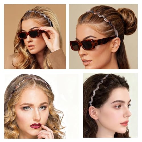 Zigzag Headbands for Women, 2-Pack U-Shaped Hair Comb Headband, Non-Slip Slick-Back Hair Accessories, Tortoiseshell & Amber Gray Recycled Plastic, Teeth Hairband for Everyday Styling & Workout - color: Tortoiseshell Gray & Amber Gray