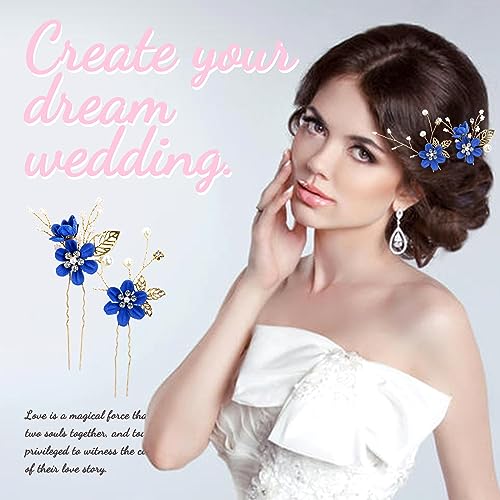 inSowni 20 Pack Classic White Dusty Pink Blue Flower Bridal Wedding Hair Side Combs+U-shaped Flower Hair Pins+Twist Spiral Pearl Hair Pins Pieces Headpieces Accessories for Brides Bridesmaids Women - color: Royal Blue