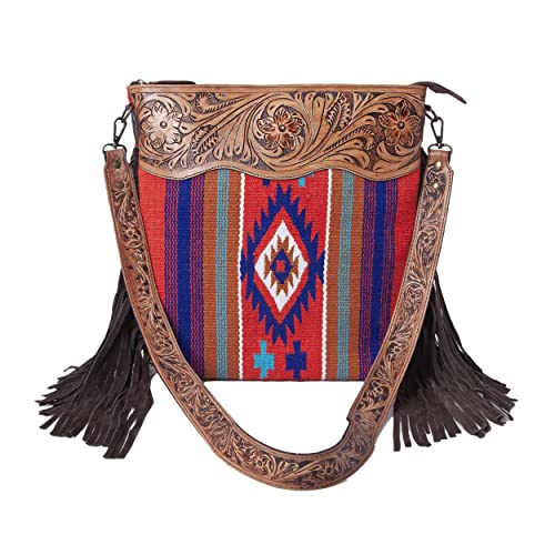 Merbaa Women Handtooled woolen saddle blanket hand woven Crossbody Bag - color: Orange