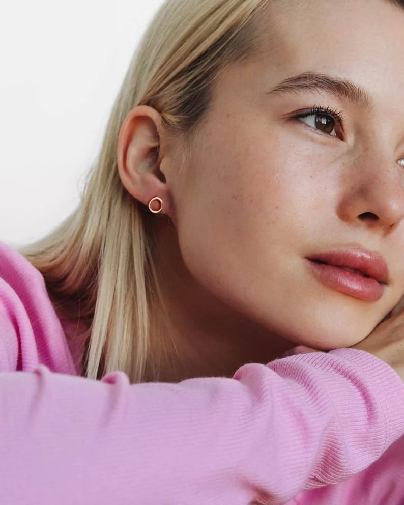 18K Gold Love Knot Stud Earrings for Women Statement Button Pearl Stud Earrings Minimalist Cute Small Post Earring - color: 6.Circle