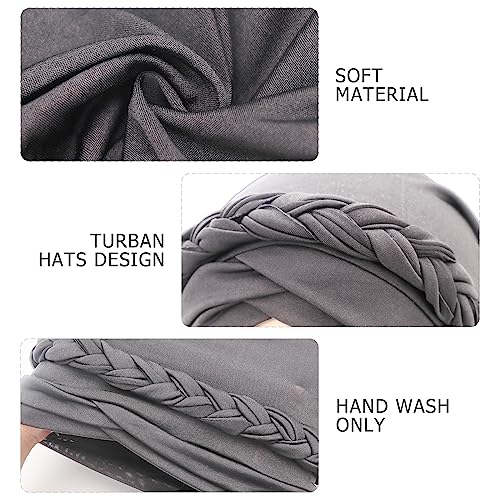 DRESHOW Turban Pre-Tied Twisted Hat Thread African Head Wraps for Black Women Chemo Cancer Cap Braid Hair Cover - color: 1 Pc Twisted Braid: Gray