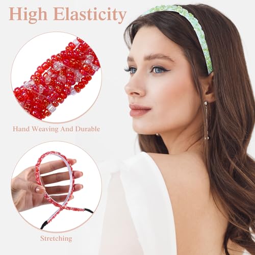 MTLEE 6 Pcs Beaded Headbands for Women Sparkly Crystal Non Slip Thin Beaded Hairbands for Women's Hair Colorful Fashion Handmade Gift Hair Hoop Accessories(Colorful) - color: Colorful