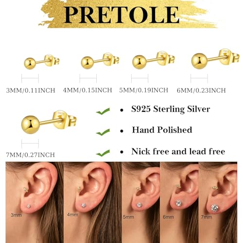 PRETOLE 8 Pairs Sterling Silver Stud Earrings for Women,14K Gold Plated Stud Earrings Set for Women Hypoallergenic Stud Earrings Cubic Zirconia Stud Earrings Small Stud Earrings for Women