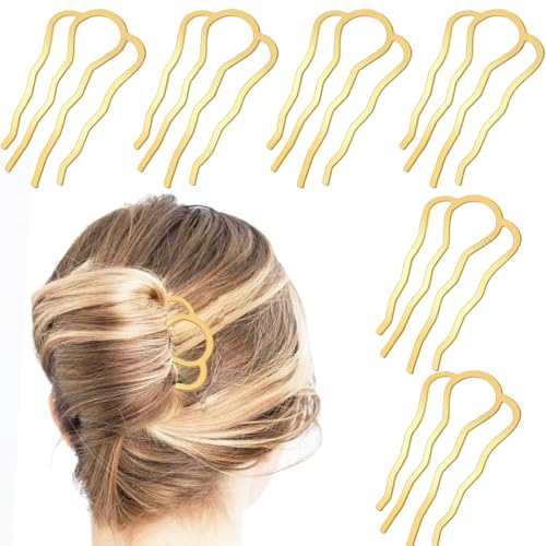 6 Piece Metal Hair Side Combs Hair Fork Clip Pins for Updo Bun, U Shape for Vintage Hairstyle Hair Accessories (Gold-4 Teeth) - color: Gold-4 Teeth